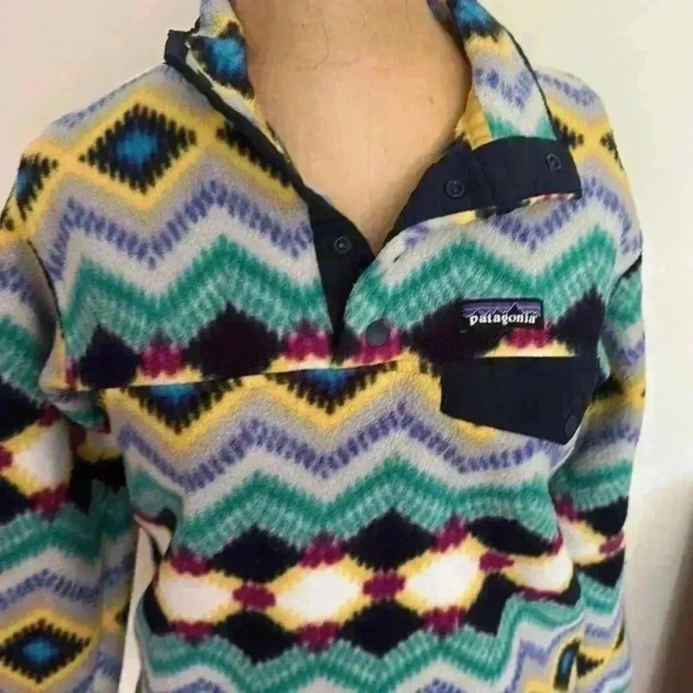 Patagonia Xs Fleece Pullover Vintage Southwest Style Sweater Snap T View 2